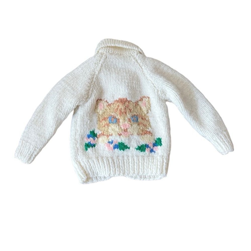 Vintage Sweater Hand Knitted by Grandma Cardigan Sweater Kitten